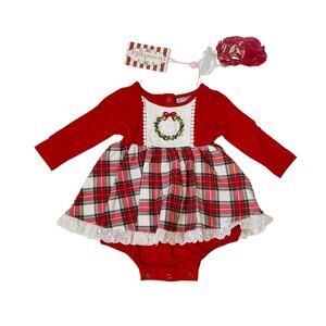 NWT Serendipity 6M Tartan Plaid Embroidered Wreath Dress